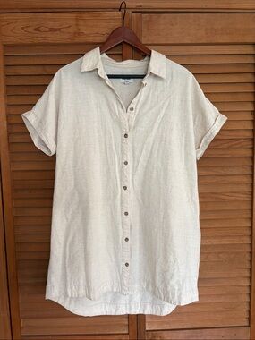 Relaxed Linen/Cotton Blend Button-Down Shirt Dress